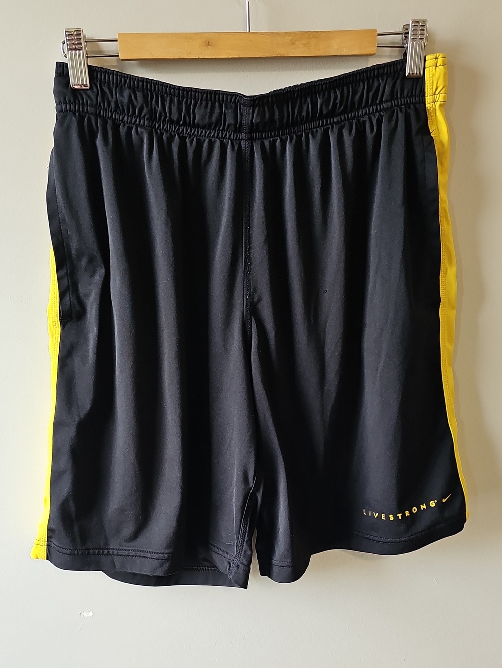 Nike Drifit Medium Black Athletic Shorts with Yellow Side Panels
